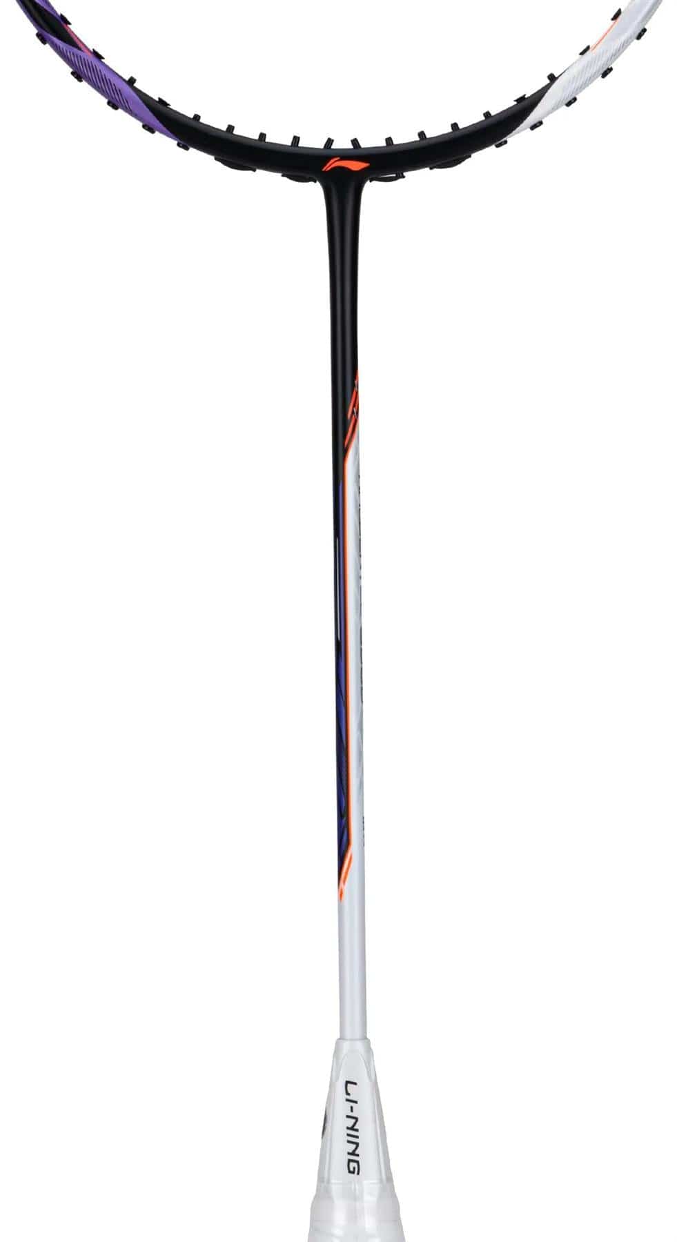 The Li-Ning Halbertec 5000 3U Badminton Racket features a white and purple frame, is made from High Modulus Graphite, and displays the "Li-Ning" brand name near the handle.