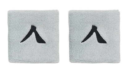 The Kanso 7cm Wristband - 2 Pack in grey boasts two absorbent, minimalist light gray bands with a black design. Set against a white background, they seamlessly blend style and functionality for maximum comfort.