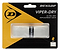 The packaging of the Dunlop Viper-Dry Replacement Badminton Grip - White showcases its remarkable durability. This white grip, featuring the Dunlop logo set against a vivid yellow and black background, is tailored for sports equipment and includes an icon symbolizing perspiration absorption to provide an exceptional ultra-dry feel.
