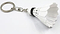 The BadmintonHQ Badminton Shuttlecock Keyring - White features a mini white shuttlecock with a black band, attached to a keyring by a small chain—perfect for any badminton enthusiast.