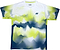 The Yonex YTM2025A Men's Badminton T-Shirt in white features short sleeves, a pixelated pattern in lime green, navy blue, and black, moisture-wicking fabric, and a small Yonex logo on the chest.