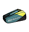 The Dunlop SX Performance 8 Racket Badminton Bag in teal, black, and yellow holds rackets and gear. It features ergonomic shoulder straps for comfort and prominently displays the "DUNLOP" brand name on the side.