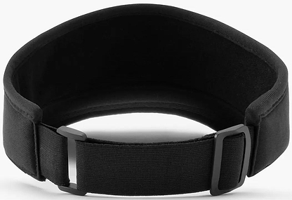 The Yonex 40126EX Badminton Visor in black by Yonex, made from breathable polyester and featuring an adjustable strap and buckle, is displayed against a plain white background.