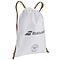 This compact and lightweight backpack from Babolat sports an elegant grey design with brown strings. It features the brand's logo in blue and the iconic Wimbledon Championship emblem in black, capturing the essence of this prestigious British tournament. The Babolat Wimbledon Gym Bag is both stylish and functional.