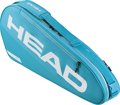 The HEAD Tour 3 Racket Badminton Bag S - Blue features a large white HEAD logo, zippered compartments, and a padded top handle.