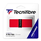 Packaging for a Tecnifibre X-Tra Feel Replacement Badminton Grip in red, measuring 1.9 mm. This grip highlights its quick absorption capabilities and perspiration management, providing an exceptional sticky feel for improved performance during gameplay.