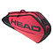 The HEAD Tour Team 3R 3 Racket Bag in Black and Red prominently displays the brand name in bold black letters. This sleek design includes a convenient handle on top, a side zipper, and an adjustable shoulder strap for easy carrying.