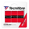 The Tecnifibre Players Pro Badminton Overgrip - 3 Pack - Red features three grips in red with black bands. They are designed for exceptional playing comfort and quick, optimal absorption, boasting a thickness of 0.5 mm. The package prominently displays the Tecnifibre logo along with "Hydrocell" branding, making it ideal for badminton enthusiasts seeking superior performance.