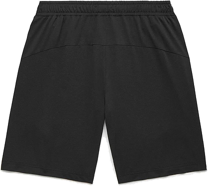The Yonex 15239YX Knit Men's Badminton Shorts in black feature an elastic waistband, a seam across the upper back, and lightweight fabric ideal for sports or casual wear.
