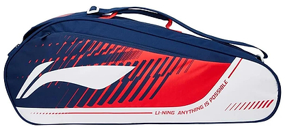 The Li-Ning Training Series 3 Racket Badminton Bag - Blue/Red features a bold abstract design, large logo, "ANYTHING IS POSSIBLE" text, racket storage, carry handle, and zip compartments.