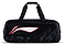 The Li-Ning Team 6 Racket Badminton Bag - Black features two handles, a large front pocket, and a red/white abstract design with dark grey patterns—perfect for carrying up to six rackets and your badminton gear.