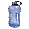 The Urban Fitness Quench 2.2L Water Bottle - Ocean Blue is a spacious, see-through blue water bottle from Urban Fitness, featuring the brand name stylishly printed on its side. Designed for safe hydration with its BPA-free material, it includes a robust handle and comes with a silver cap attached to a black strap.