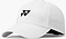 The Yonex 40125EX Badminton Cap - White is a lightweight, breathable cap with a small black geometric logo, curved brim, and textured fabric—ideal for comfort on and off the court.