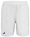 The Babolat Play Men's Badminton Shorts in white are crafted from recycled polyester and come with an adjustable waistband. They are accented with a small navy logo on the lower left side for a sporty flair.