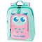 Introducing the HEAD Kids Tour Badminton Backpack - Owl, a delightful design in light blue and pink featuring an adorable owl on the front pocket. This backpack offers two zippered compartments, adjustable straps, a reflective "HEAD" logo in blue at the bottom, and a dedicated compartment for sportswear—perfect for young explorers on the move.