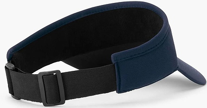 The Yonex 40126EX Badminton Visor in navy blue features a curved brim, an adjustable black strap and buckle, black inner lining for comfort, and is made from breathable polyester for an adjustable fit.