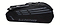 The Li-Ning Thunder 6 Racket Badminton Bag - Black is a stylish badminton accessory by Li-Ning, featuring a sleek black design with gray stripes and logo. It offers multiple compartments, including one specifically for rackets, combining style and functionality in an aerodynamic package.