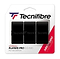 Image of the Tecnifibre Players Pro Badminton Overgrip - 3 Pack - Black packaging. The package contains three black overgrips with branding in red, white, and blue. Text emphasizes optimal absorption for badminton overgrips, providing superior playing comfort and boosting player performance.