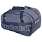 This Babolat Evo Court S Racket Bag in grey and blue is designed with dual handles and a zippered main compartment, making it perfect for carrying badminton racquets. Made from 100% recycled materials, the bag prominently displays the iconic Babolat logo on the side in white lettering.