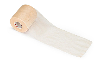 A Li-Ning GM100 Cushion Wrap Badminton Grip in natural color is partially unrolled, showcasing its shock-absorbing properties against a white background.