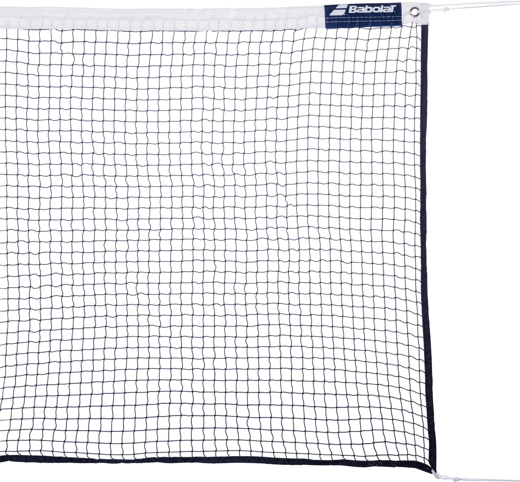 A close-up of the Babolat Badminton Net by Babolat, featuring a standard-length black and white design with the brand logo in the top right corner on a white background.