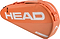 The HEAD Tour 3 Racket Badminton Bag S in orange features a white logo, zippered compartment, handle, and shoulder strap—perfect for carrying rackets and gear.