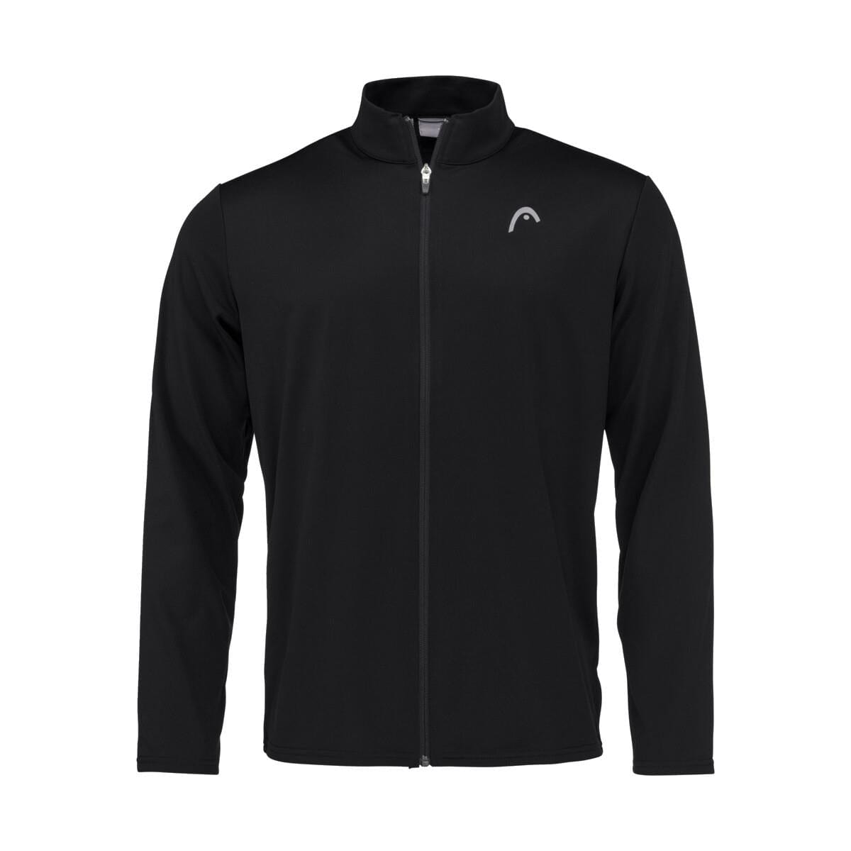 The HEAD Club Men's Easy Court Tracksuit in black is ideal for training with style, featuring a high collar and long sleeves. With a small white logo on the left chest area, it incorporates Moisture Transfer Microfiber technology for enhanced comfort.