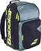 The Babolat Pure Aero 2026 Badminton Backpack in grey and yellow features multiple compartments and a padded top handle—an ideal choice as your go-to badminton backpack or racket bag.