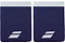 The Babolat Logo Jumbo Wristband in Illusion Blue features a bold white logo, a white top stripe, and sweat-absorbing fabric—ideal for peak performance on the court.