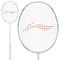 A close-up and full-length view of the Li-Ning Axforce 60 5U Badminton Racket - Pearl White is shown, highlighting its red string pattern and advanced FRTP technology.