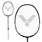The Victor Thruster F C Badminton Racket - Black Gold features a white grip and distinctive “V” string pattern, shown in full view with a close-up of the head—ideal for advanced doubles play and inspired by the Thruster F Enhanced Edition.