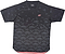 The Yonex YTM2025B Men's Badminton T-Shirt in black features a subtle geometric pattern, rounded neckline, small pink Yonex logo on the left chest, and pink fabric lining inside the bottom hem.