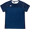 The Yonex 10713EX Crew Neck Men's Badminton T-Shirt in Dark Navy features moisture management fabric, vertical blue front lines, and a small white Yonex logo on the left chest.