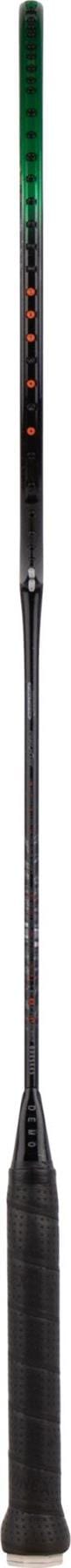 The Yonex Astrox 99 Tour 4U Badminton Racket in black and green features a black grip, metallic barrel with orange and white accents, designed for players seeking powerful swings.