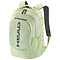 A light green HEAD Pro 30L Badminton Backpack - LLAN with bold black "HEAD" lettering on the front pocket. Made from durable ripstop fabric, it features multiple compartments, a shoe compartment, black zippers, and adjustable shoulder straps with black padding.