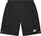 The Yonex 15239YX Knit Men's Badminton Shorts in black feature an elastic waistband, two front pockets, and a white Yonex logo near the hem—lightweight and ideal for men's badminton matches or training.