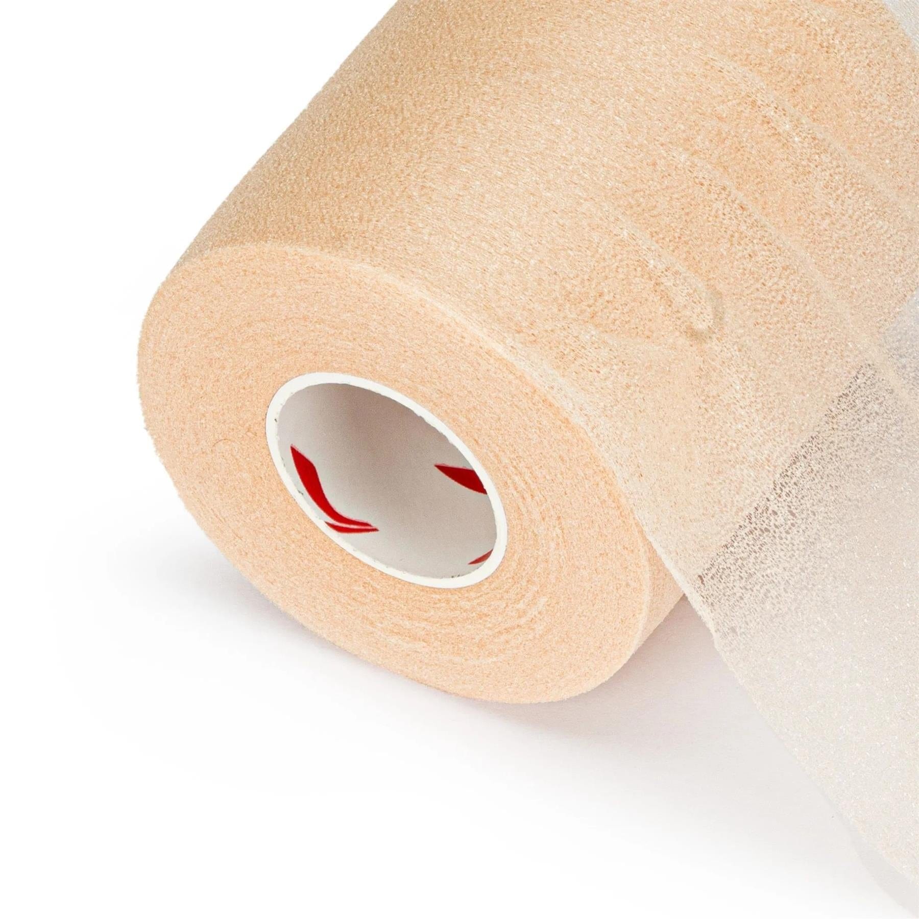 A close-up of a roll of Li-Ning GM100 Cushion Wrap Badminton Grip in natural color, partially unrolled to show its semi-transparent texture and shock-absorbing features. The grip's white core with red markings is set against a plain white background.