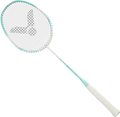 The Victor Thruster Ryuga Sport R 3U Badminton Racket by Victor features a green design, making it ideal for beginner to intermediate players seeking performance and style on the court.