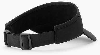 The Yonex 40126EX Badminton Visor in black, made from breathable polyester, features an adjustable fit strap and curved brim. Shown from the back against a plain white background.