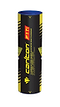 The Carlton F1 Ti Yellow Medium Badminton Nylon Shuttles are presented in a stylish black and yellow cylindrical tube from Carlton, perfect for badminton enthusiasts. Each of the six nylon shuttles is equipped with a synthetic skirt and a natural cork base, incorporating advanced titanium technology for enhanced performance.