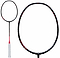 The Li-Ning Axforce 40 3U Badminton Racket in black/red features a white grip, red accents, and an oval head with visible string holes, made with advanced TB Nano Carbon Fibre construction.