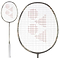 The Yonex Astrox 77 Play 4U Badminton Racket in Light Beige features a white grip and a red Yonex logo on the strings, shown from the front and in close-up—ideal for beginners.