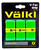 A set of three Volkl V-Tac Badminton Overgrips in vibrant green, presented in a plastic package. The tacky texture provides an outstanding grip. The packaging features the "Volkl" branding in yellow and includes product details for easy identification.