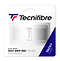 The Tecnifibre Wax Feel Replacement Badminton Grip - White highlights its advanced Wax Grip technology, offering features like "Wax Grip Feel" and "Strong Tackiness." This badminton grip boasts a 1.8 mm thickness and a stylish design in white, accented with blue and red branding elements.