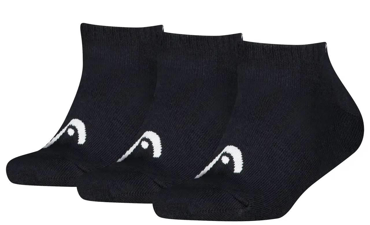 The HEAD All Sport Sneaker Badminton Socks - Black (3 Pack) by HEAD features cushioned soles for comfort and a small white logo on the toe—ideal for badminton.