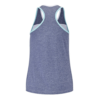 A stylish Women's Badminton Tank Top in white and blue heather by Babolat, equipped with Babolat Play technology for optimal performance and fashion.