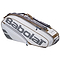 The Babolat RH6 Pure Wimbledon 6 Racket Badminton Bag in grey features "Wimbledon" printed on it. This bag is ideal for tennis players, equipped with multiple zippers and padded straps, making it perfect for carrying your tennis gear effortlessly.