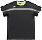 The Yonex 10711YX Crew Neck Men's Badminton T-Shirt in black features short sleeves, a light gray chest stripe, and a white Yonex logo on the left shoulder—ideal performance apparel for active badminton play.