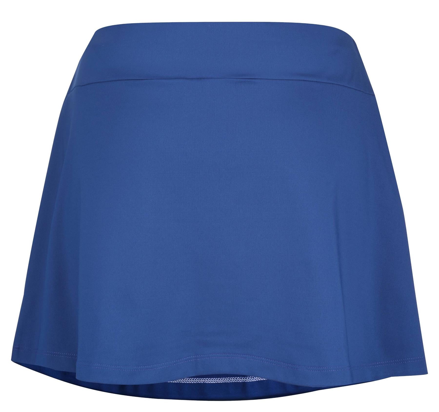 The Babolat Play Womens Badminton Skirt in Sodalite Blue features a wide waistband, smooth stretchy fabric, and built-in shorts for comfort and sporty style—ideal for active days on the court.