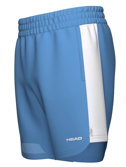 HEAD Power Men's Badminton Shorts in Airforce Blue/White feature a white side panel, elastic waistband, and HEAD logo near the hem. These sporty, moisture-wicking shorts keep you comfortable on or off the court.